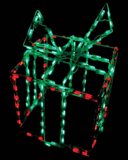 Gift Box 3D LED Display - Red Box Green Bow (32")