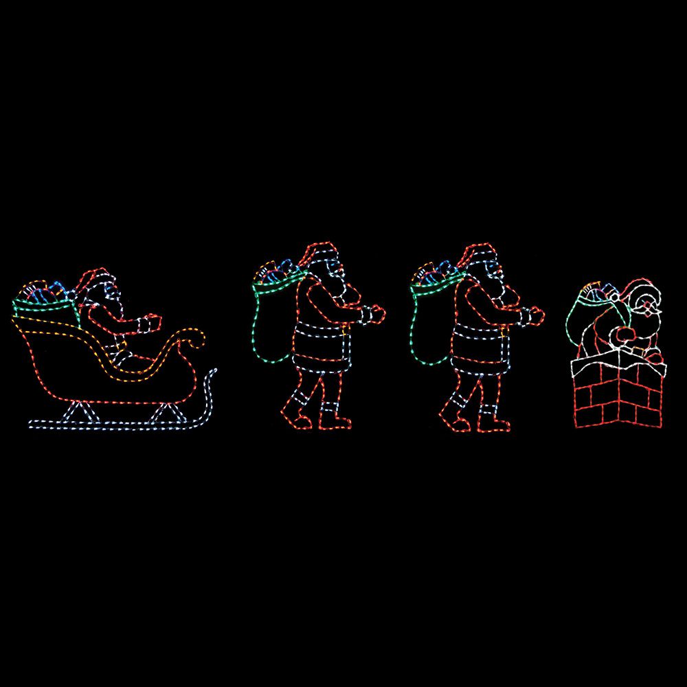 Santa Running from Sleigh to Chimney Animated Scene LED Display (53")
