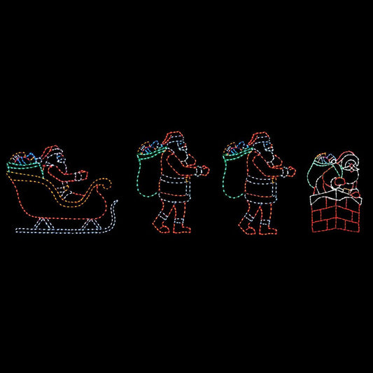 Santa Running from Sleigh to Chimney Animated Scene LED Display (53")