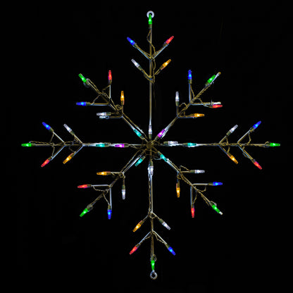 Classic Branch Snowflake Light Display glowing against a black background in RGB multicolor LEDs 