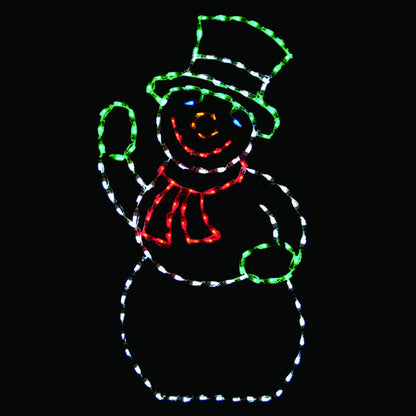 Waving Snowman LED Display - Green Hat (34")