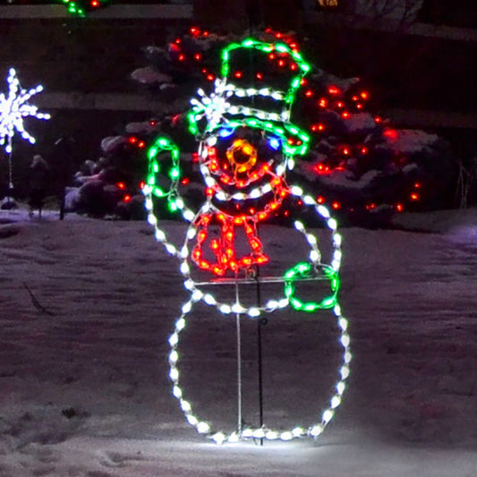 Waving Snowman LED Display - Green Hat (34")