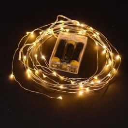 50 LED Battery Operated Lights Pure White on White Wire