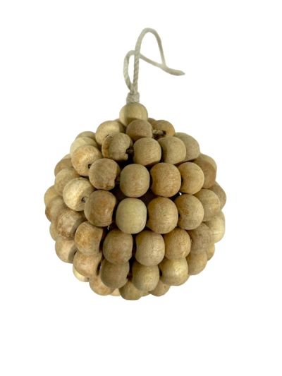 Natural Wood Bead Ball Ornament - Bundle of 3