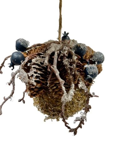 Natural Pinecone Blue/Gray Berry Ball Ornament - Set of 3