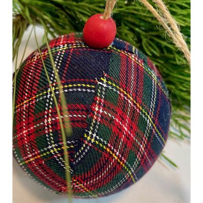 Bundle of 6: Traditional Plaid Ball with Red Wood Bead