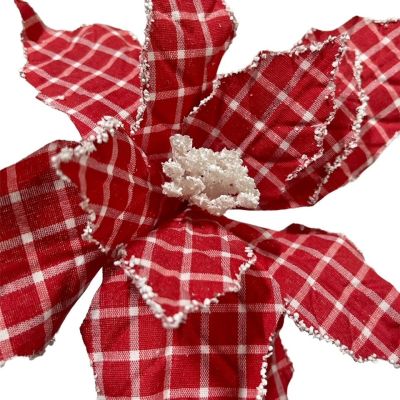 Bundle of 4: Red and White Plaid Poinsettias