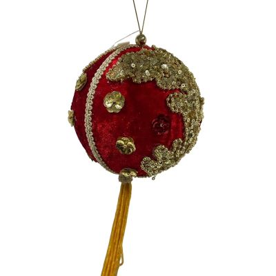 Bundle of 3: Red w/Gold Sequin Ball Ornaments