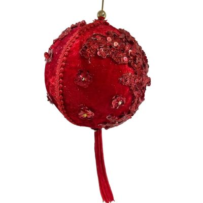 Bundle of 2: Red w/Red Sequin Ball Ornaments