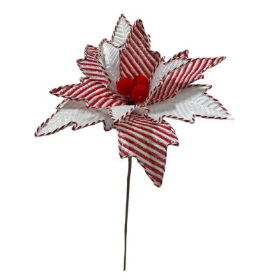 Bundle of 4: Red/White/Silver Pom-Pom Poinsettias