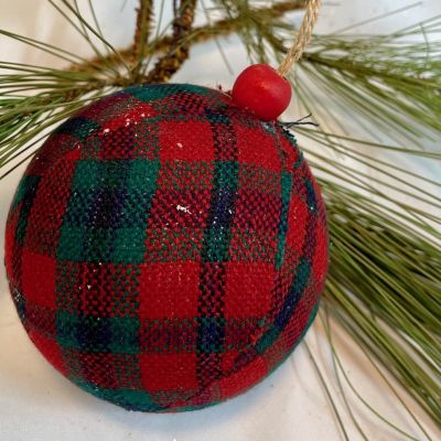Bundle of 6: Plaid Ball with Red Wood Bead