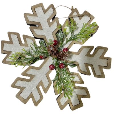 Bundle of 3: Wood Snowflakes with Faux Greens, Berries & Pinecones