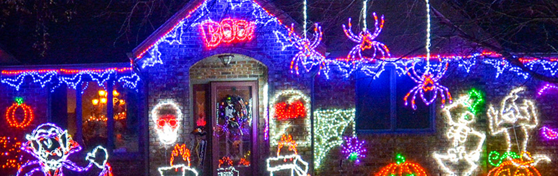 Halloween Lighting Displays in Front of Home in Nebraska 